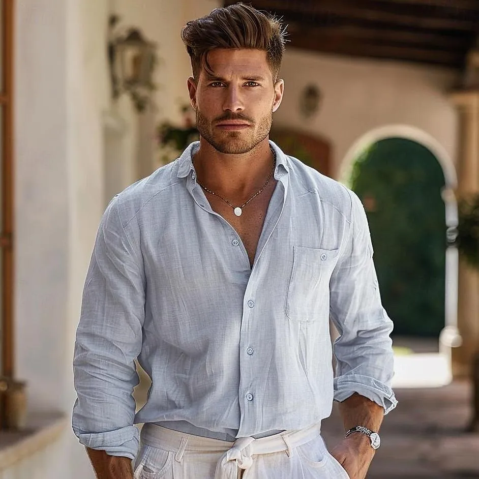 100% Linen Turndown Collar Casual Shirt