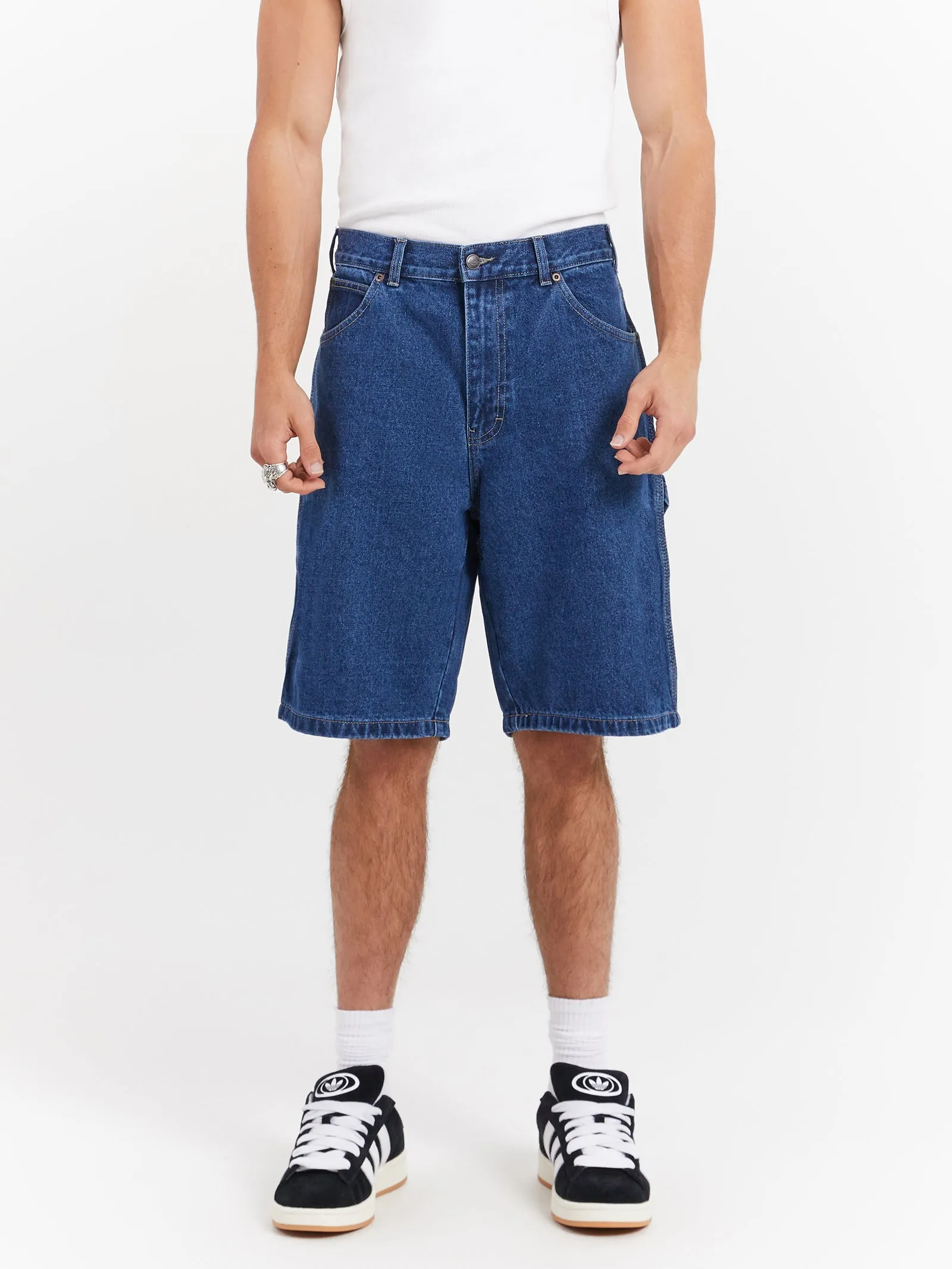 11" Relaxed Fit Denim Shorts in Stone Wash Indigo