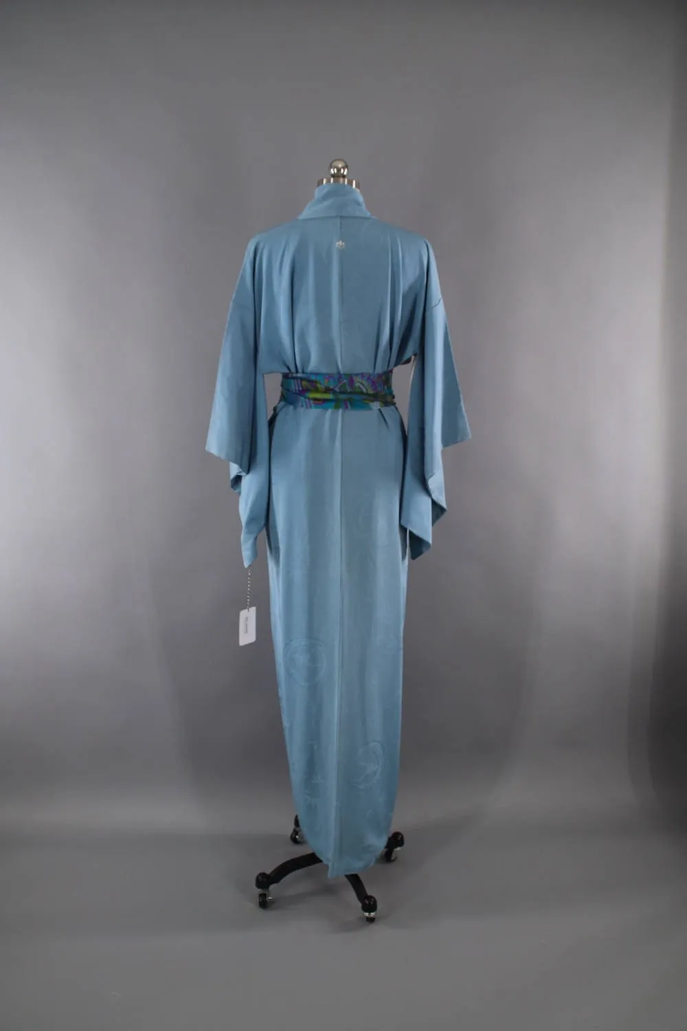 1950s Vintage Silk Kimono Robe / French Blue