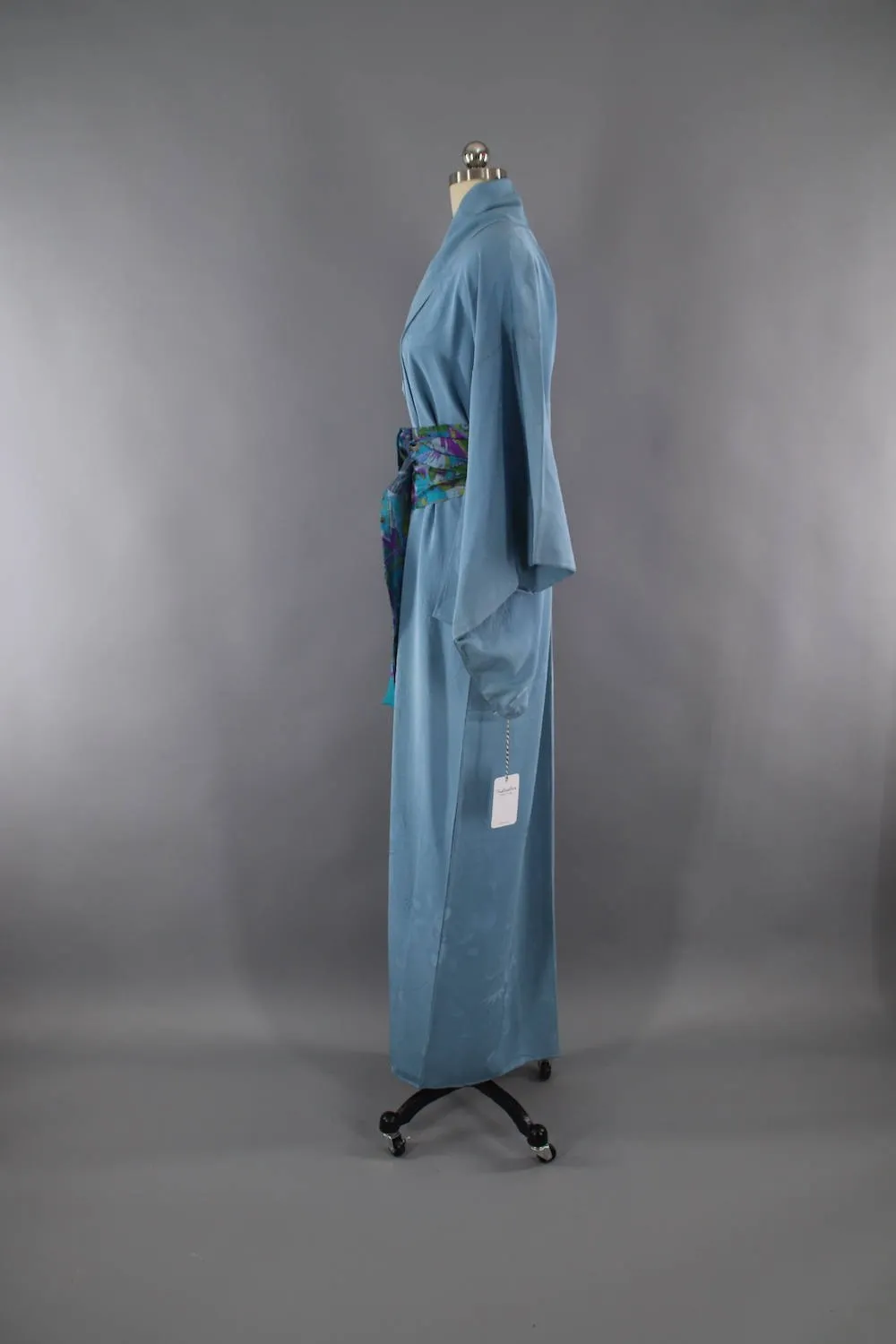 1950s Vintage Silk Kimono Robe / French Blue