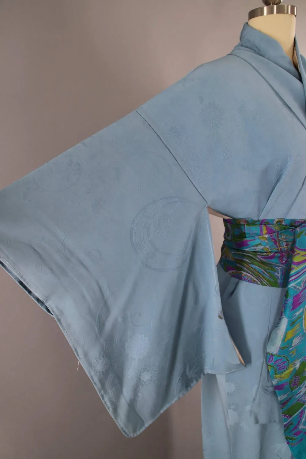 1950s Vintage Silk Kimono Robe / French Blue