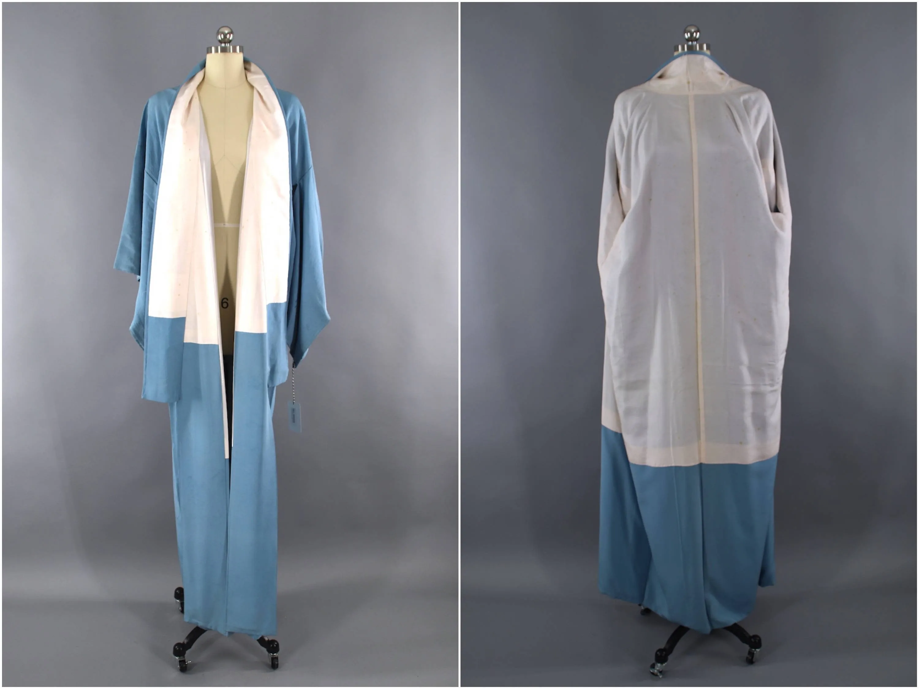 1950s Vintage Silk Kimono Robe / French Blue