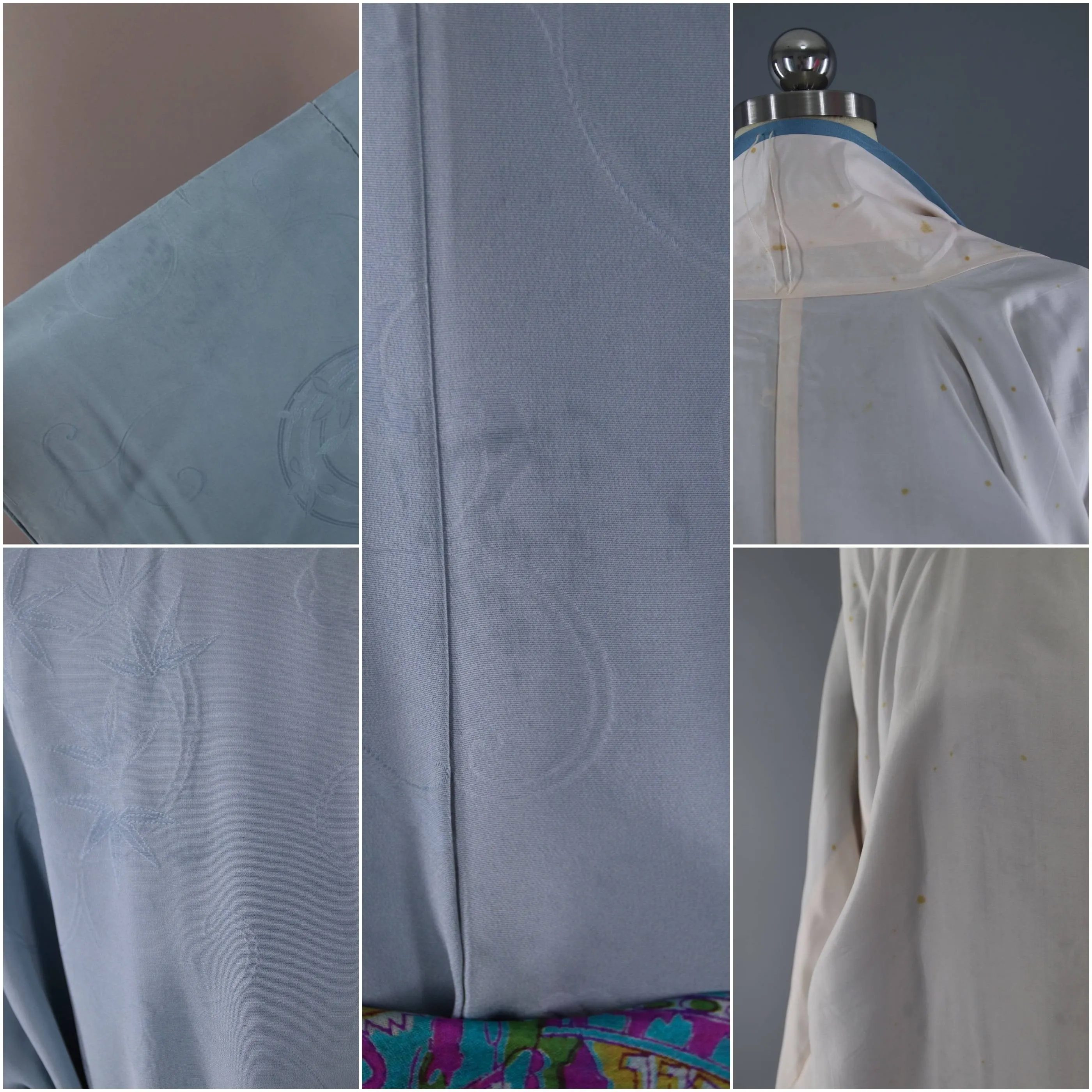 1950s Vintage Silk Kimono Robe / French Blue