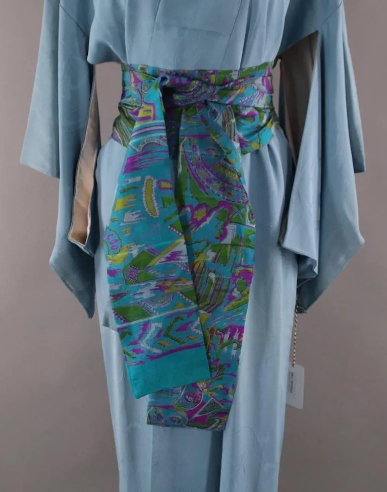 1950s Vintage Silk Kimono Robe / French Blue