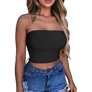 4th of July Shirts Women,Cute Crop Tube Tops Classic American Flag Patriotic Shirts Vintage Red White and Blue American Flag Blouse Casual Fourth of July Independence Day Tee(B-Black,Medium)