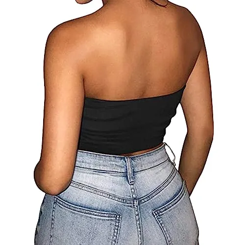 4th of July Shirts Women,Cute Crop Tube Tops Classic American Flag Patriotic Shirts Vintage Red White and Blue American Flag Blouse Casual Fourth of July Independence Day Tee(B-Black,Medium)