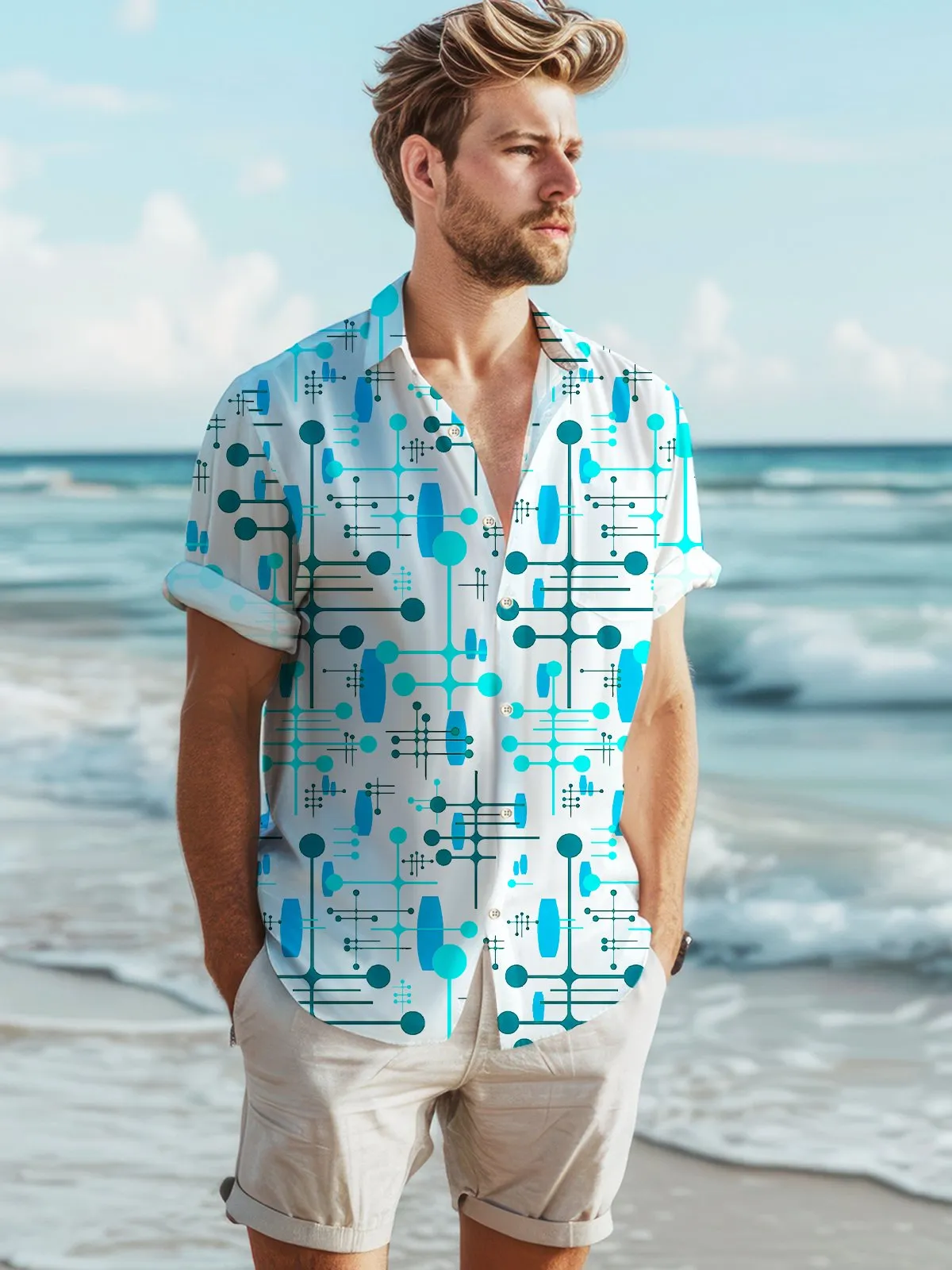 Alohadaddy Summer Geometric Pattern Polka Dot Lines Casual Vacation Shirt