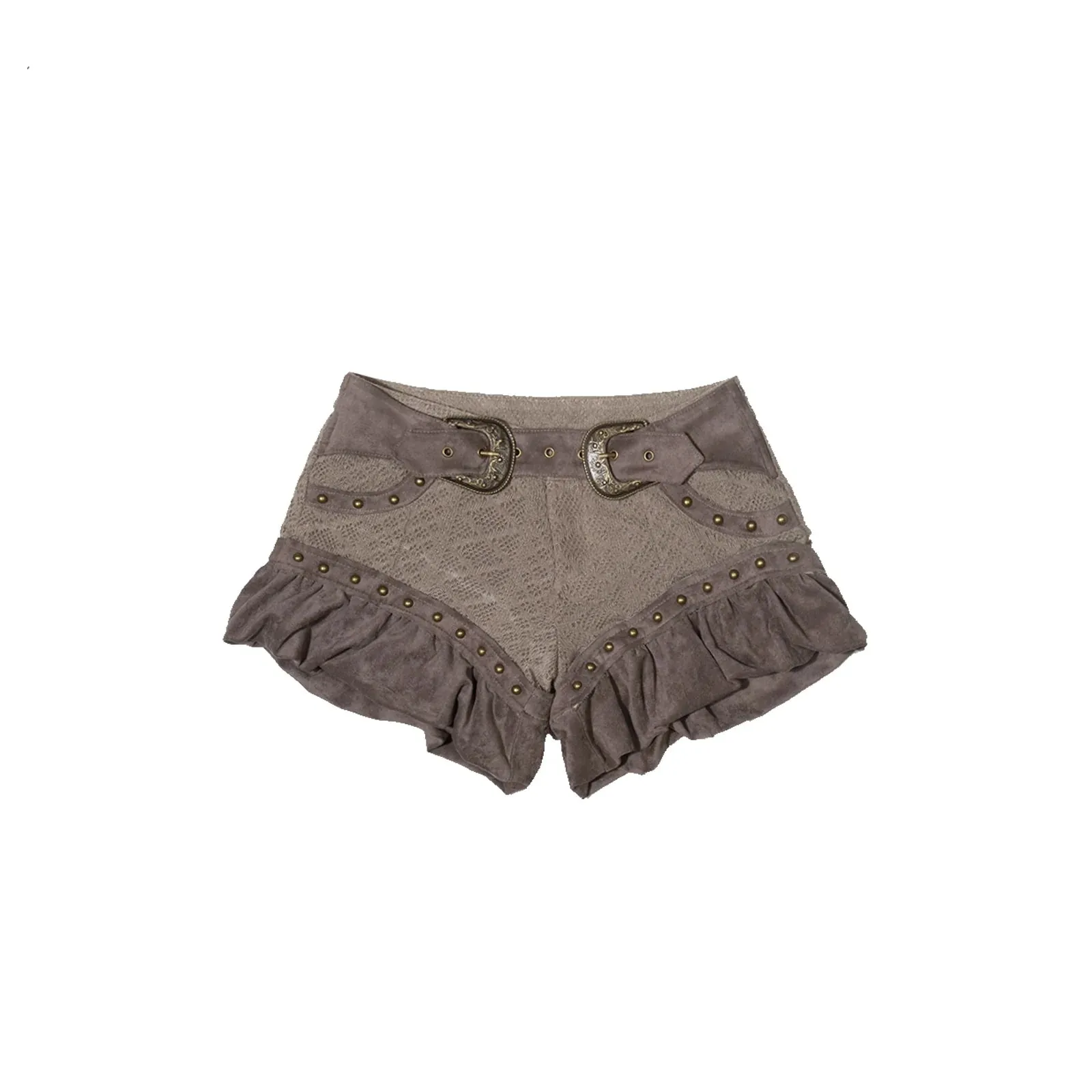 ARIADNAw Ruffled Denim Mini Shorts - Distressed Gray