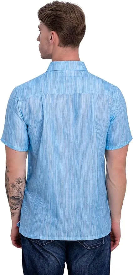 Azure Linen Texture Mens Soft Breathable Hawaiian Shirt