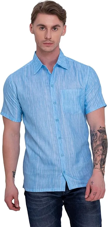 Azure Linen Texture Mens Soft Breathable Hawaiian Shirt