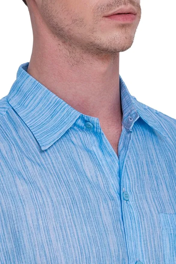 Azure Linen Texture Mens Soft Breathable Hawaiian Shirt