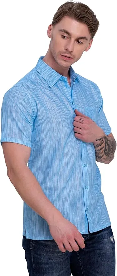 Azure Linen Texture Mens Soft Breathable Hawaiian Shirt