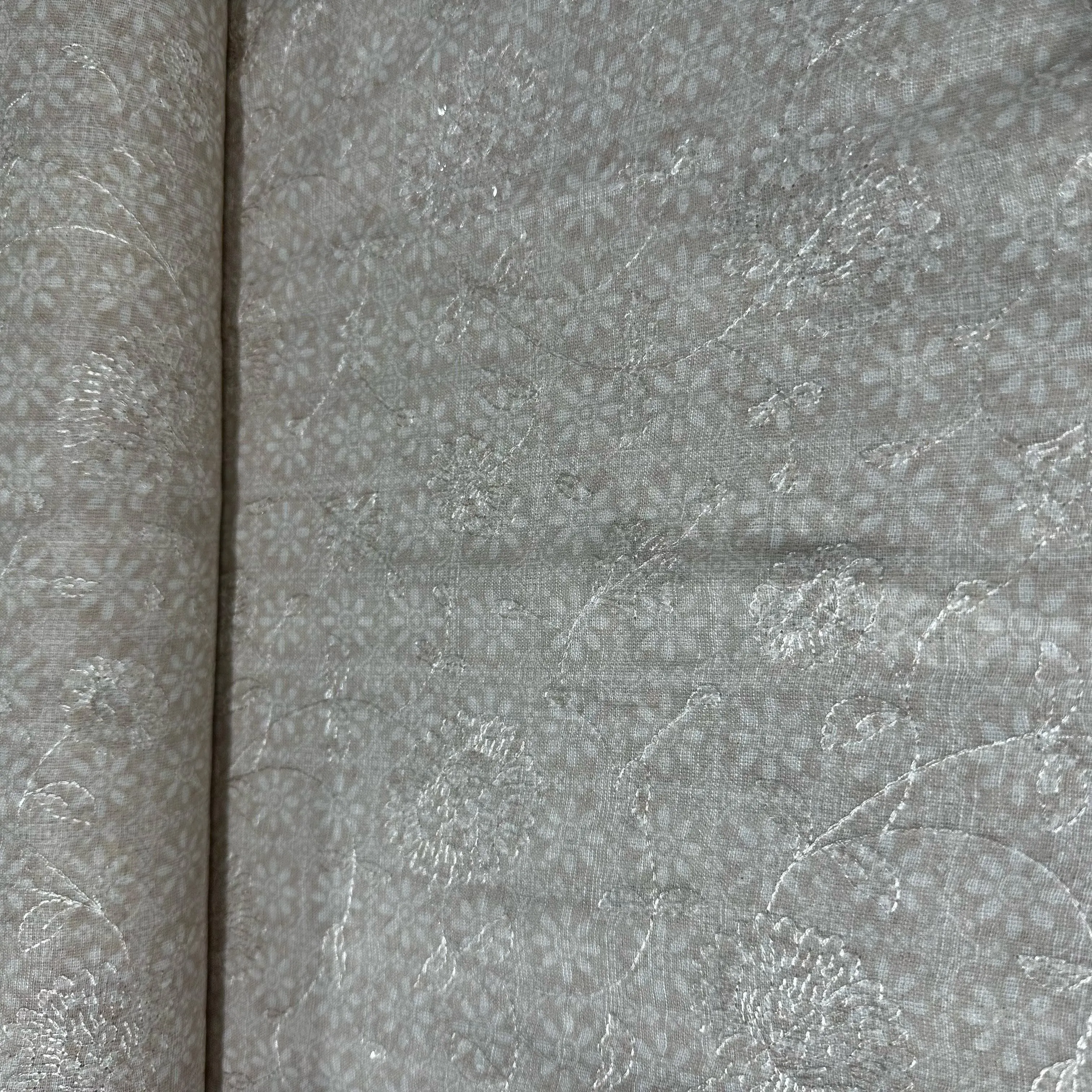 Baby Pink Floral Print Sequence Embroidery Linen Fabric 11743