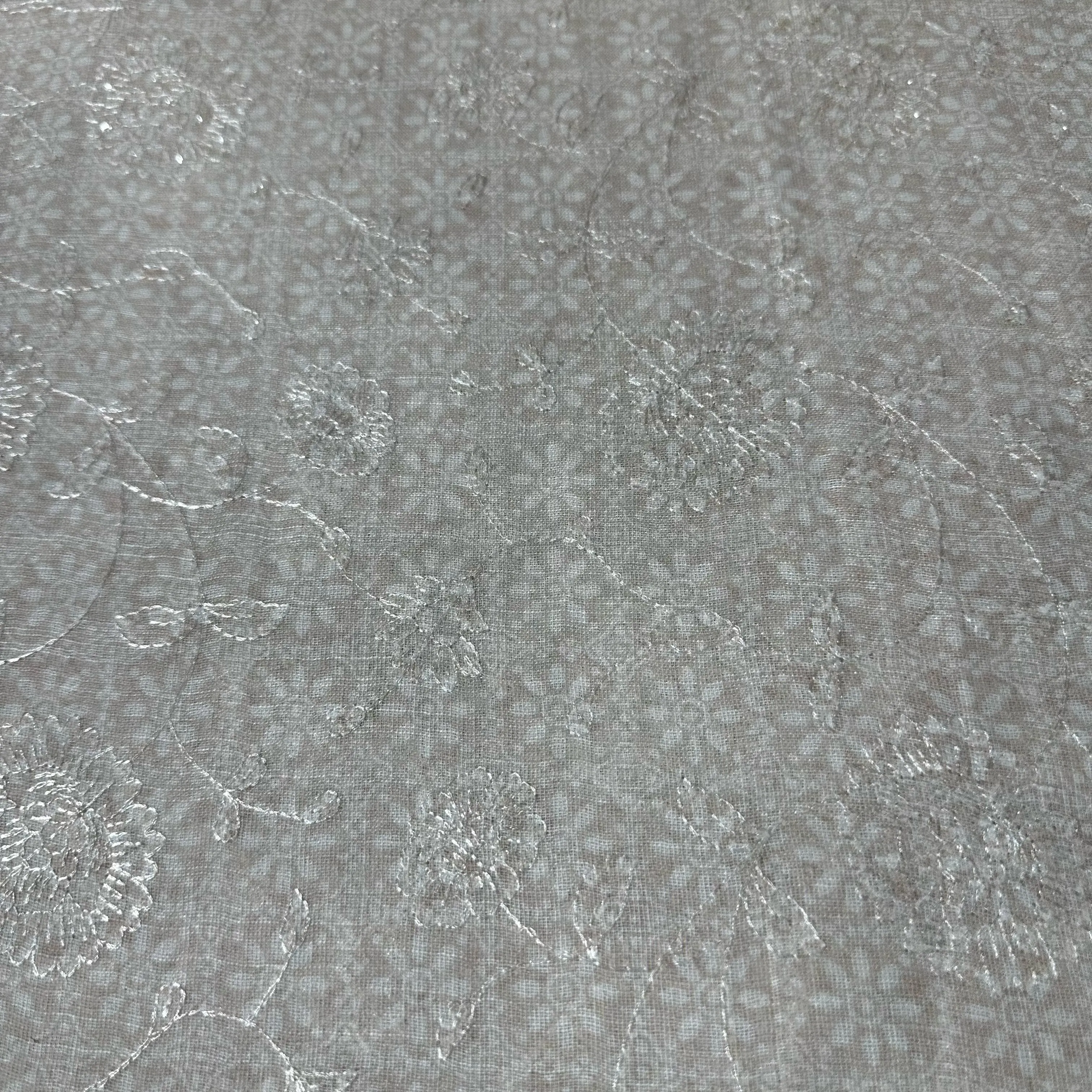 Baby Pink Floral Print Sequence Embroidery Linen Fabric 11743