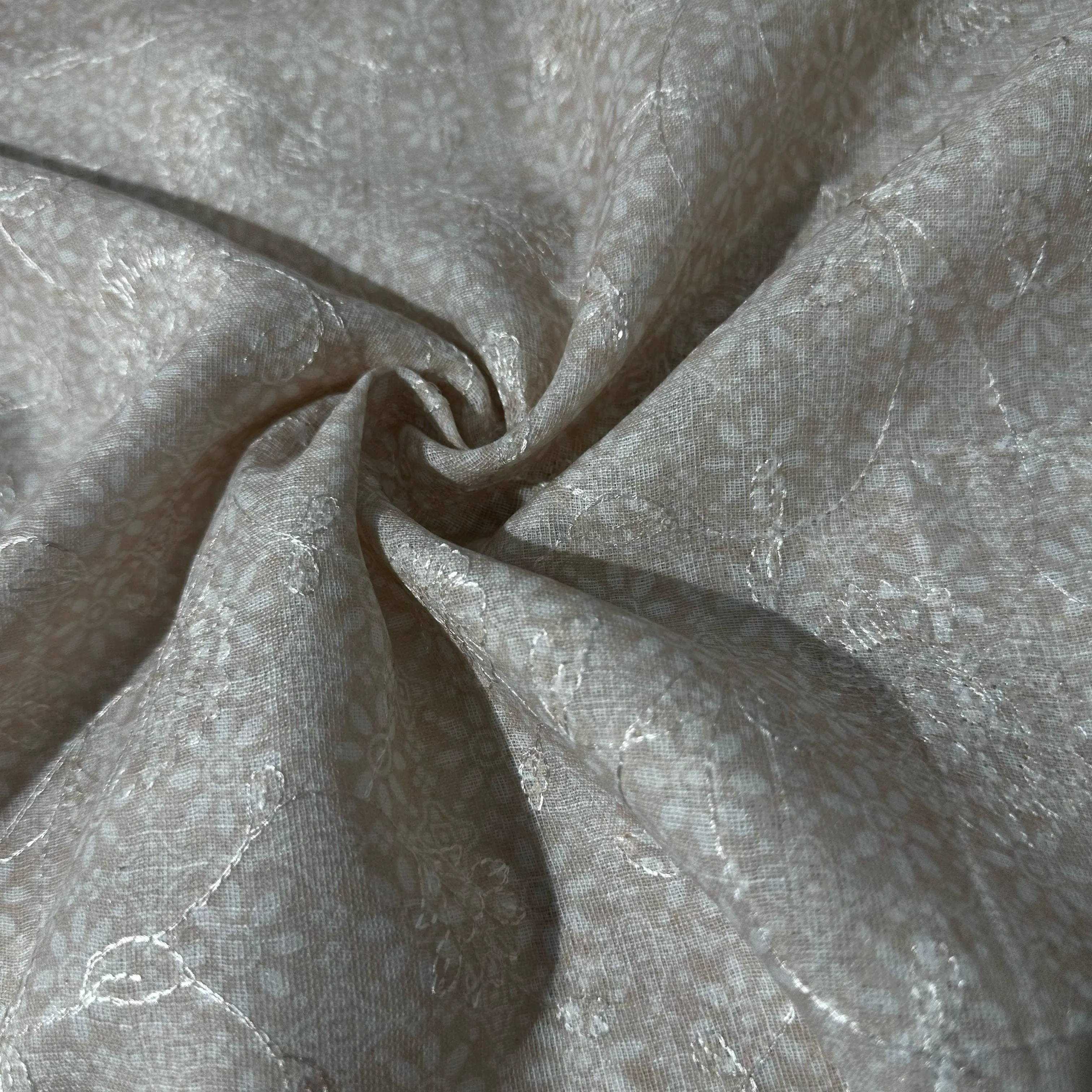 Baby Pink Floral Print Sequence Embroidery Linen Fabric 11743