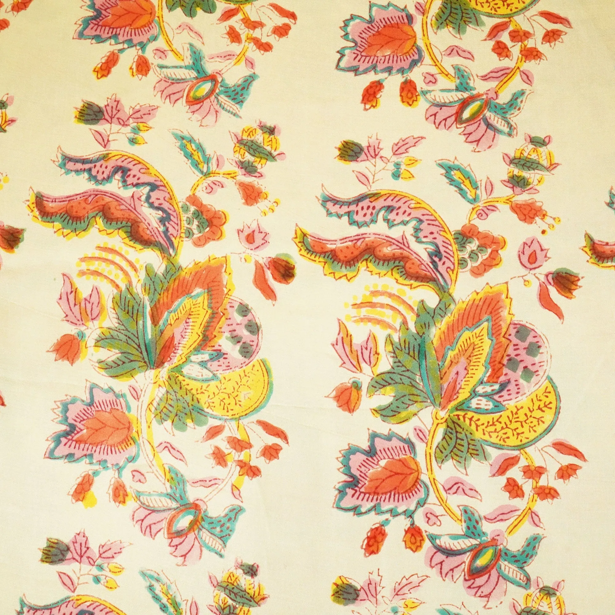 Beige Kalamkari Modal Satin Fabric CG-23607