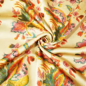 Beige Kalamkari Modal Satin Fabric CG-23607