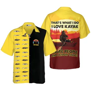 Bigfoot Darryl Love Kayak & Hate People Bigfoot Hawaiian Shirt, Dawn Palette Black And Yellow Kayaking Bigfoot Shirt For Men