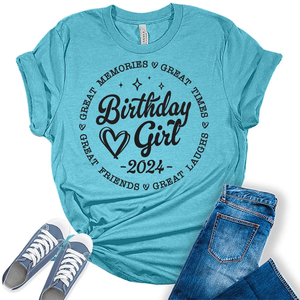 Birthday Girl Shirt 2024 Cute Party Shirt for Women Trendy Letter Print Graphic Tees