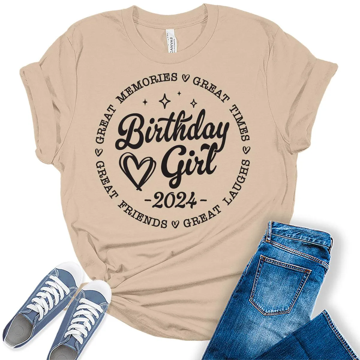 Birthday Girl Shirt 2024 Cute Party Shirt for Women Trendy Letter Print Graphic Tees