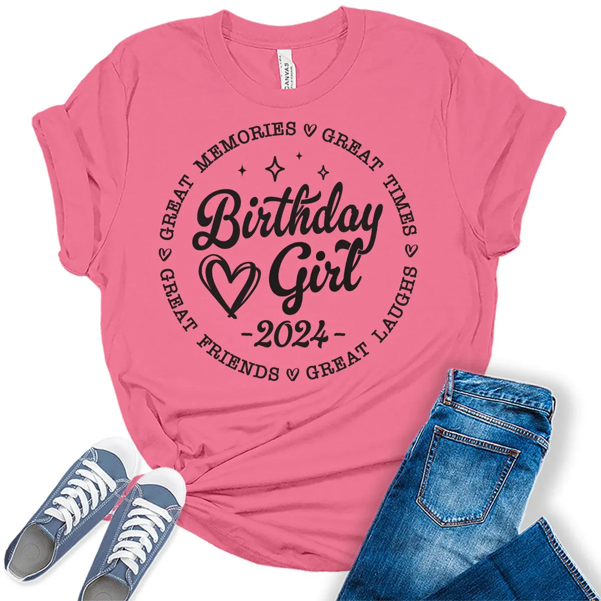 Birthday Girl Shirt 2024 Cute Party Shirt for Women Trendy Letter Print Graphic Tees