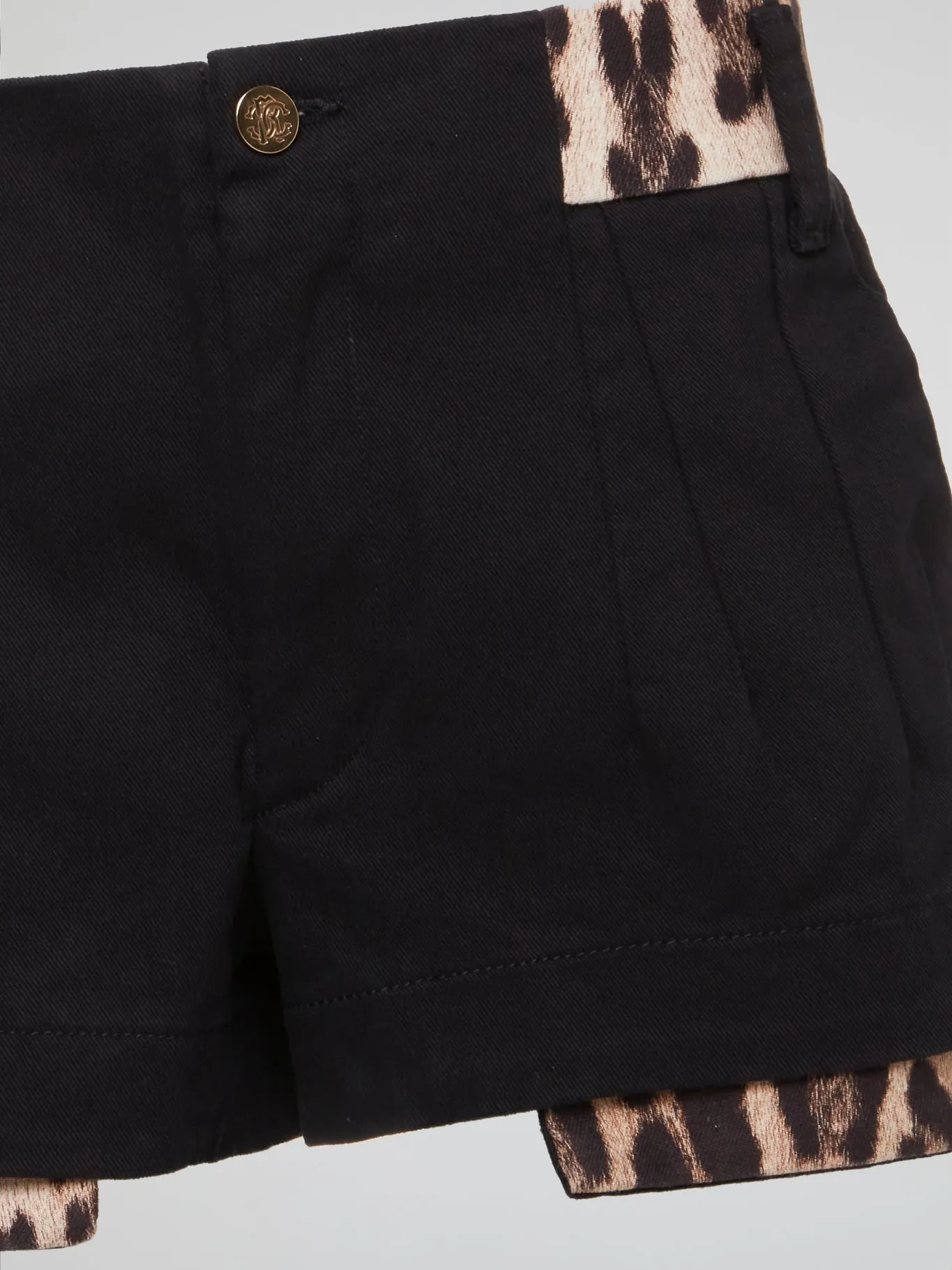 Black Leopard Trim Shorts