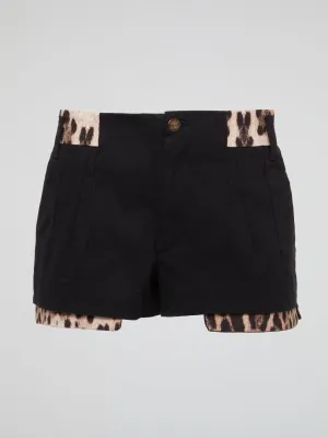 Black Leopard Trim Shorts