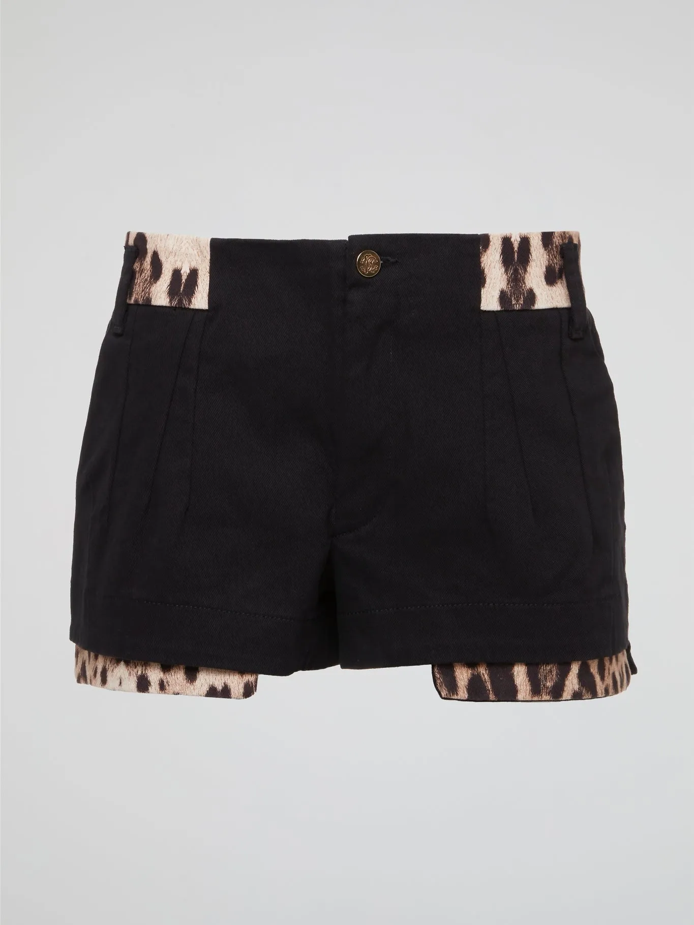 Black Leopard Trim Shorts