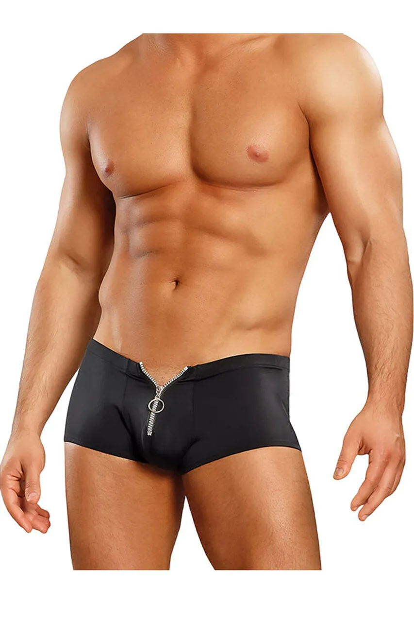 Black Nylon Spandex Zipper Short