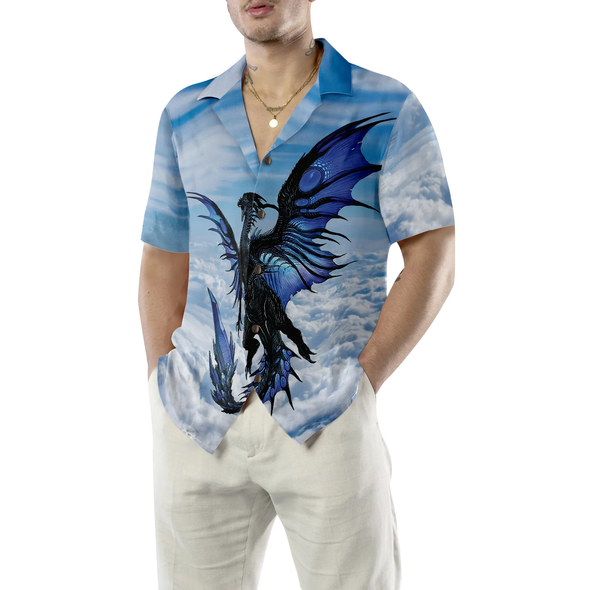 Blue Dragon On Blue Sky Hawaiian Shirt