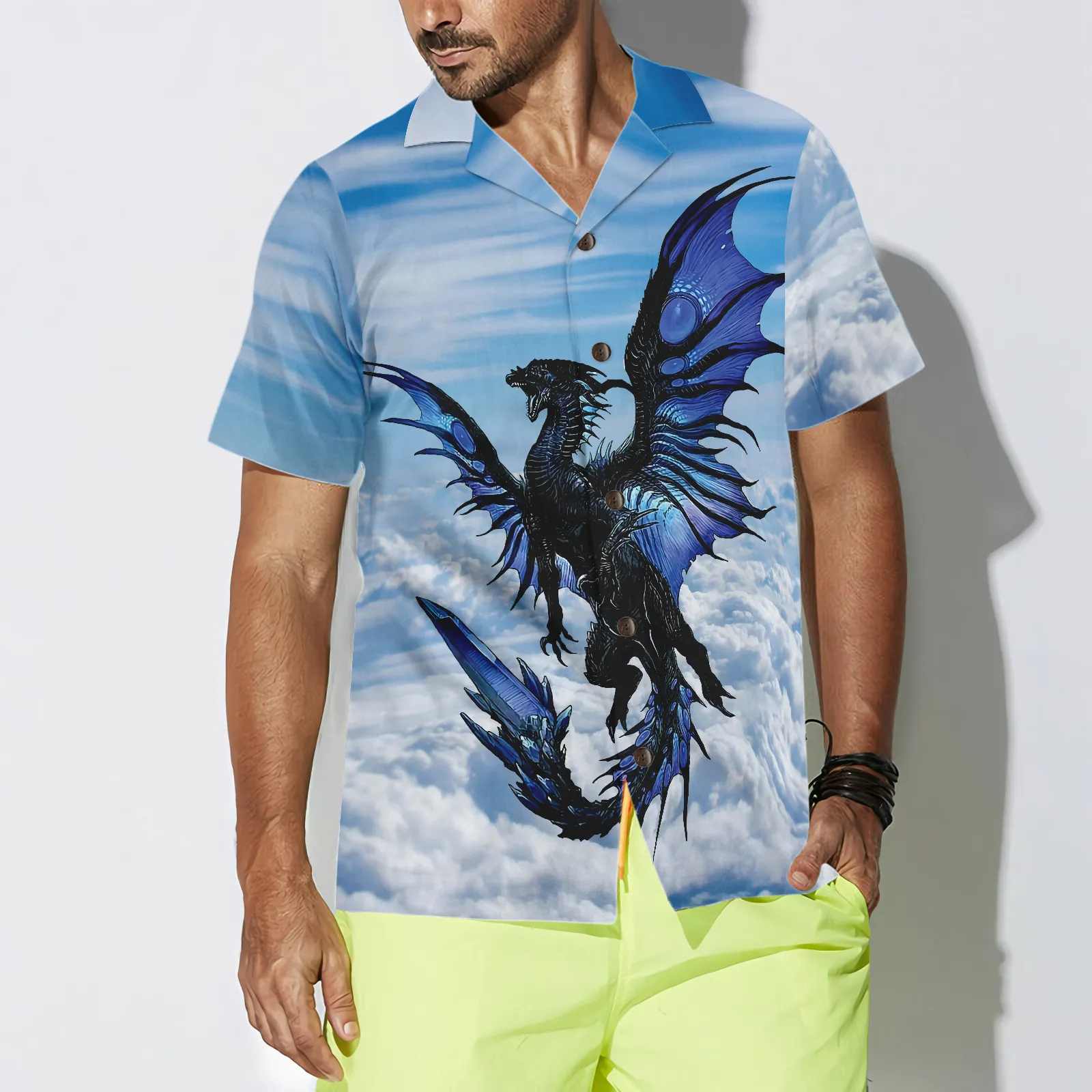 Blue Dragon On Blue Sky Hawaiian Shirt