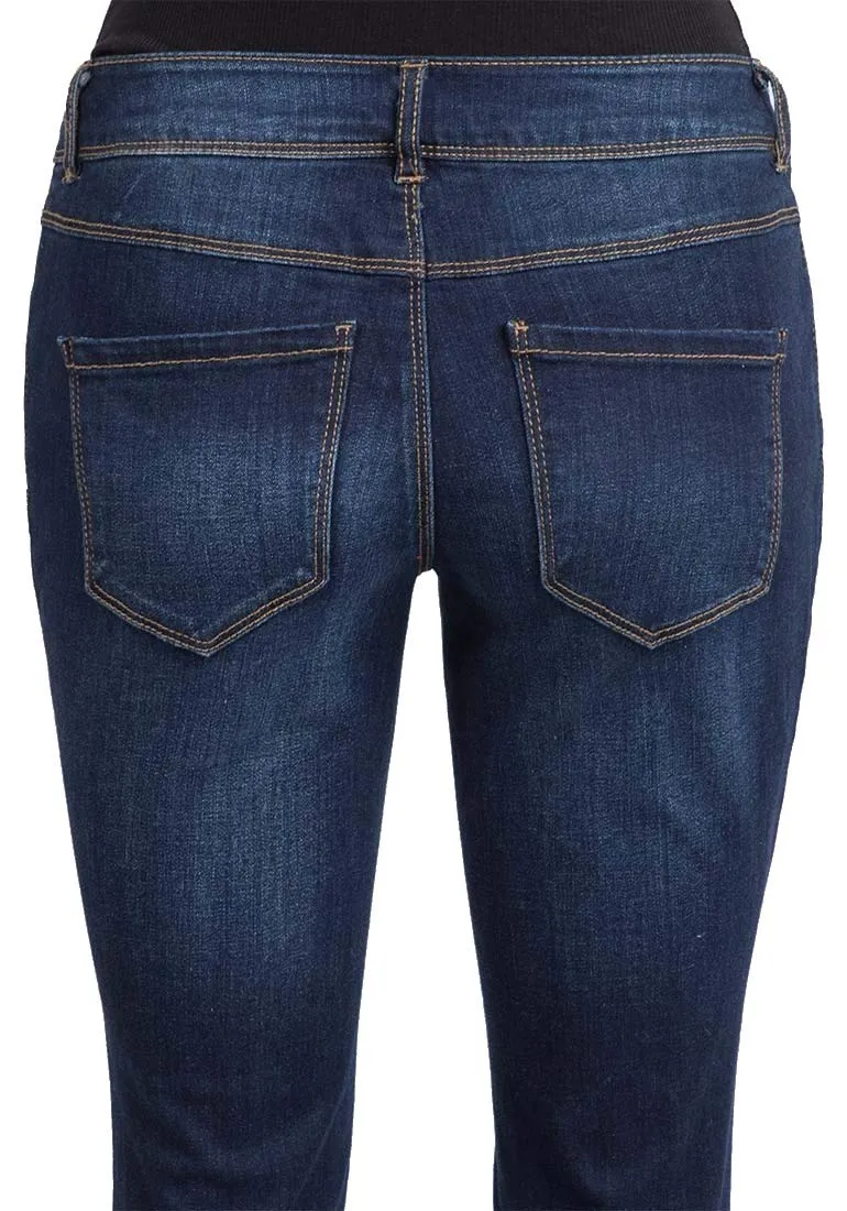Blue Mid Rise Crinkle Effect Stretchy Bootcut Denim Jeans