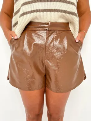 Brown Faux Leather Shorts
