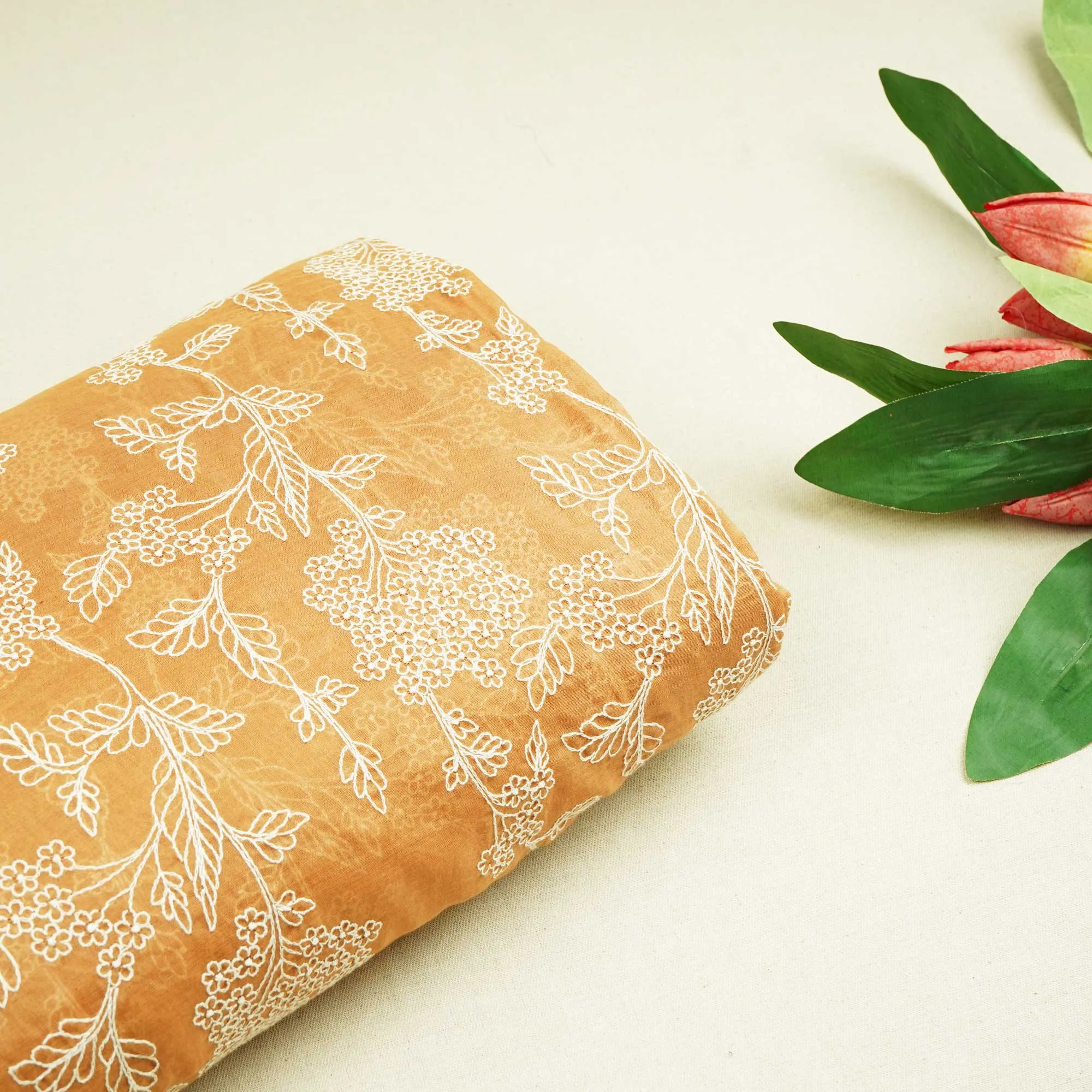 Brown Thread Embroidery Chanderi Fabric WI-24367