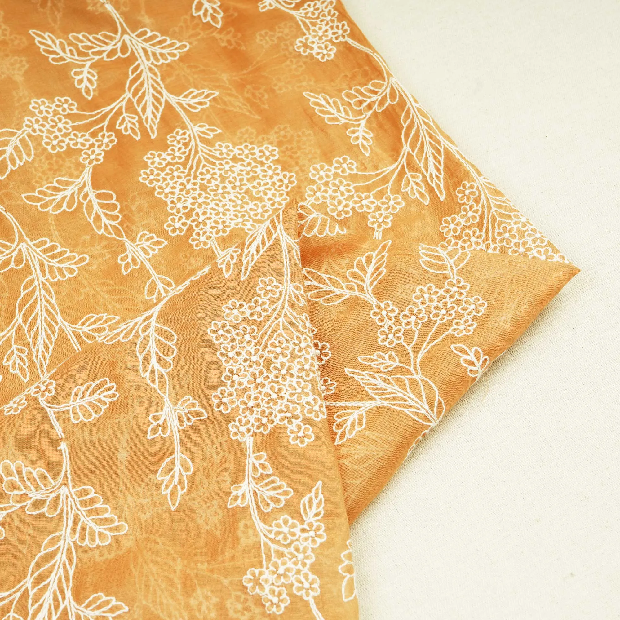 Brown Thread Embroidery Chanderi Fabric WI-24367