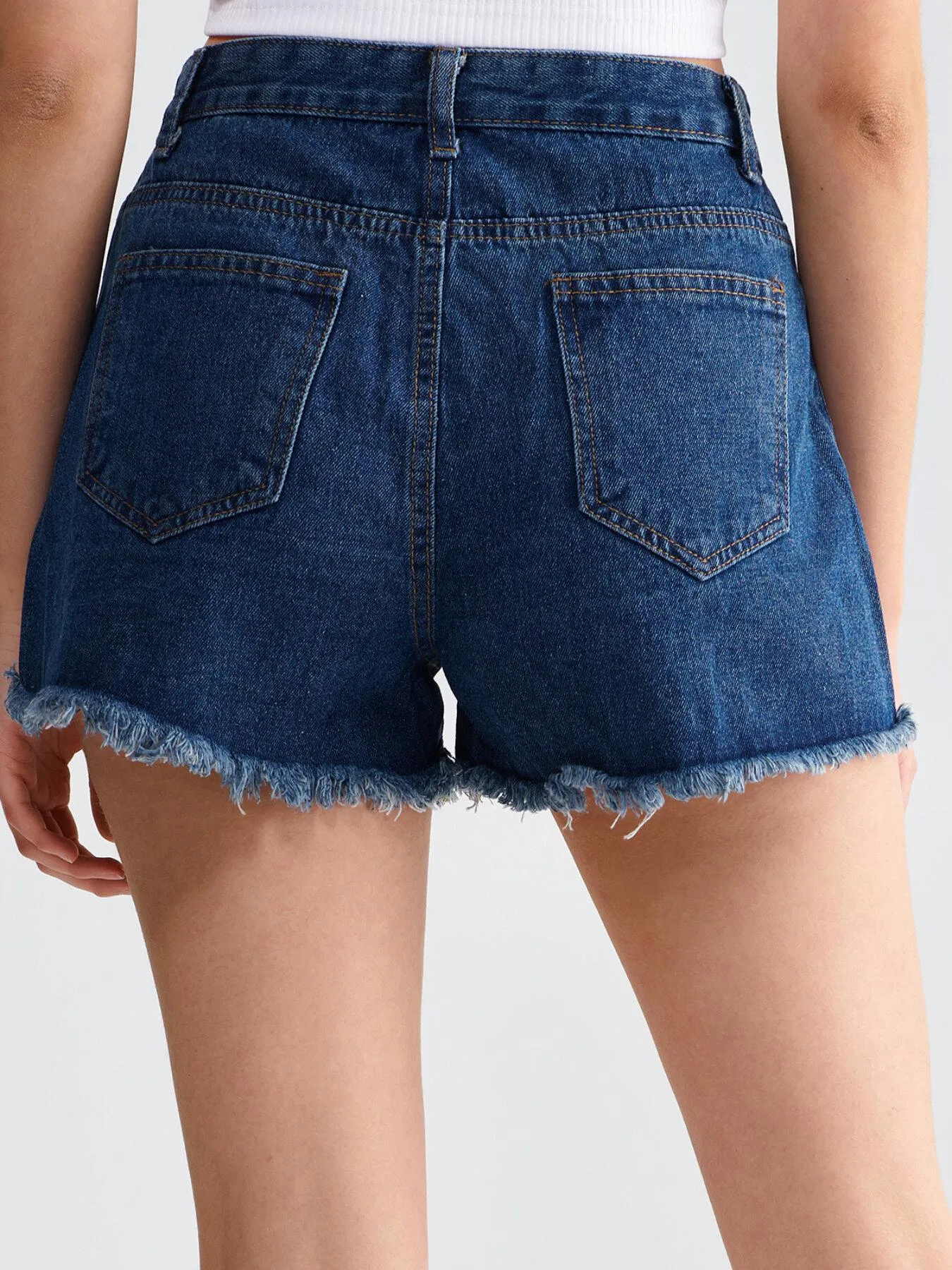 Button Pocket Ripped Denim Shorts