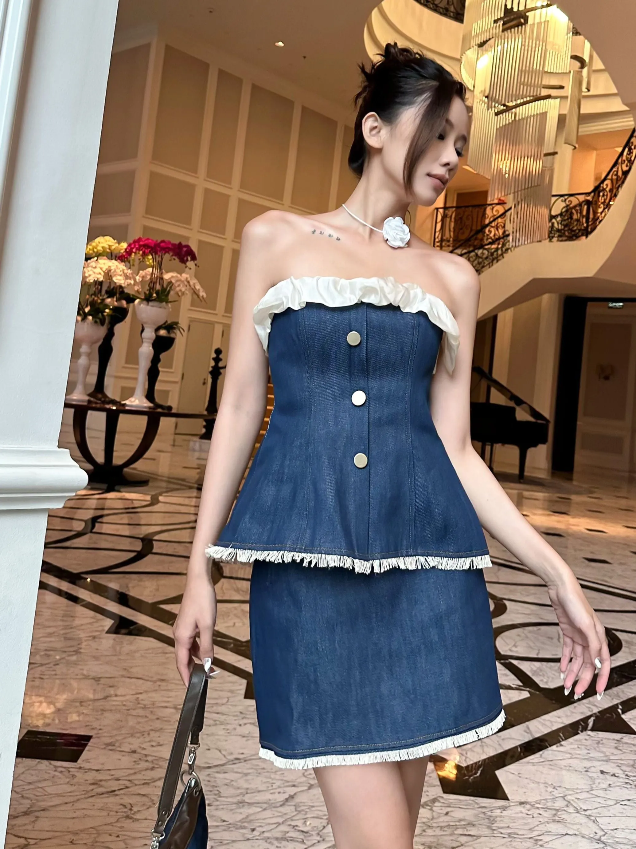 Camell Skirt - A-line Denim Skirt, Youthful and Trendy With Frayed Hem
