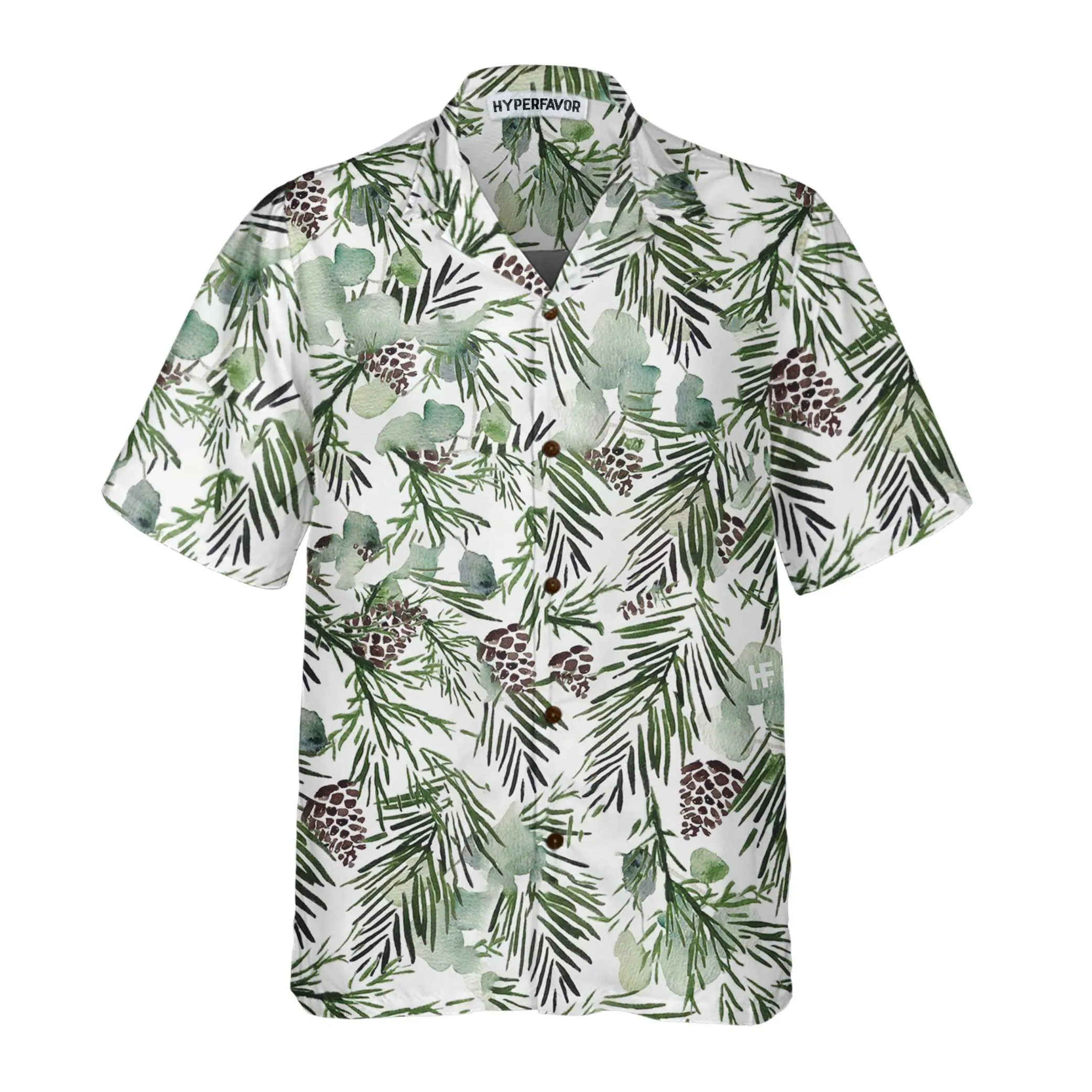 Christmas Aesthetic Watercolor Hawaiian Shirt, Pine Tree Pattern Christmas Shirt, Best Gift For Christmas