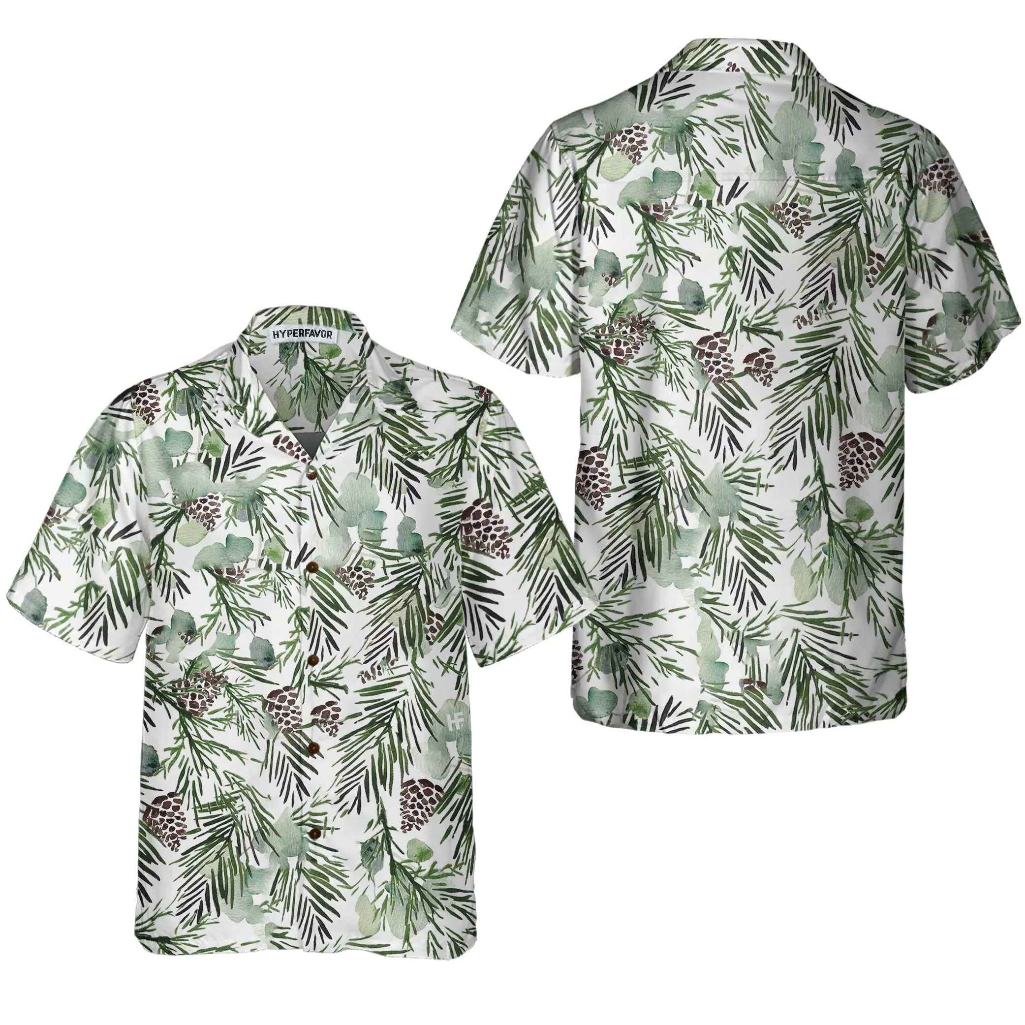 Christmas Aesthetic Watercolor Hawaiian Shirt, Pine Tree Pattern Christmas Shirt, Best Gift For Christmas