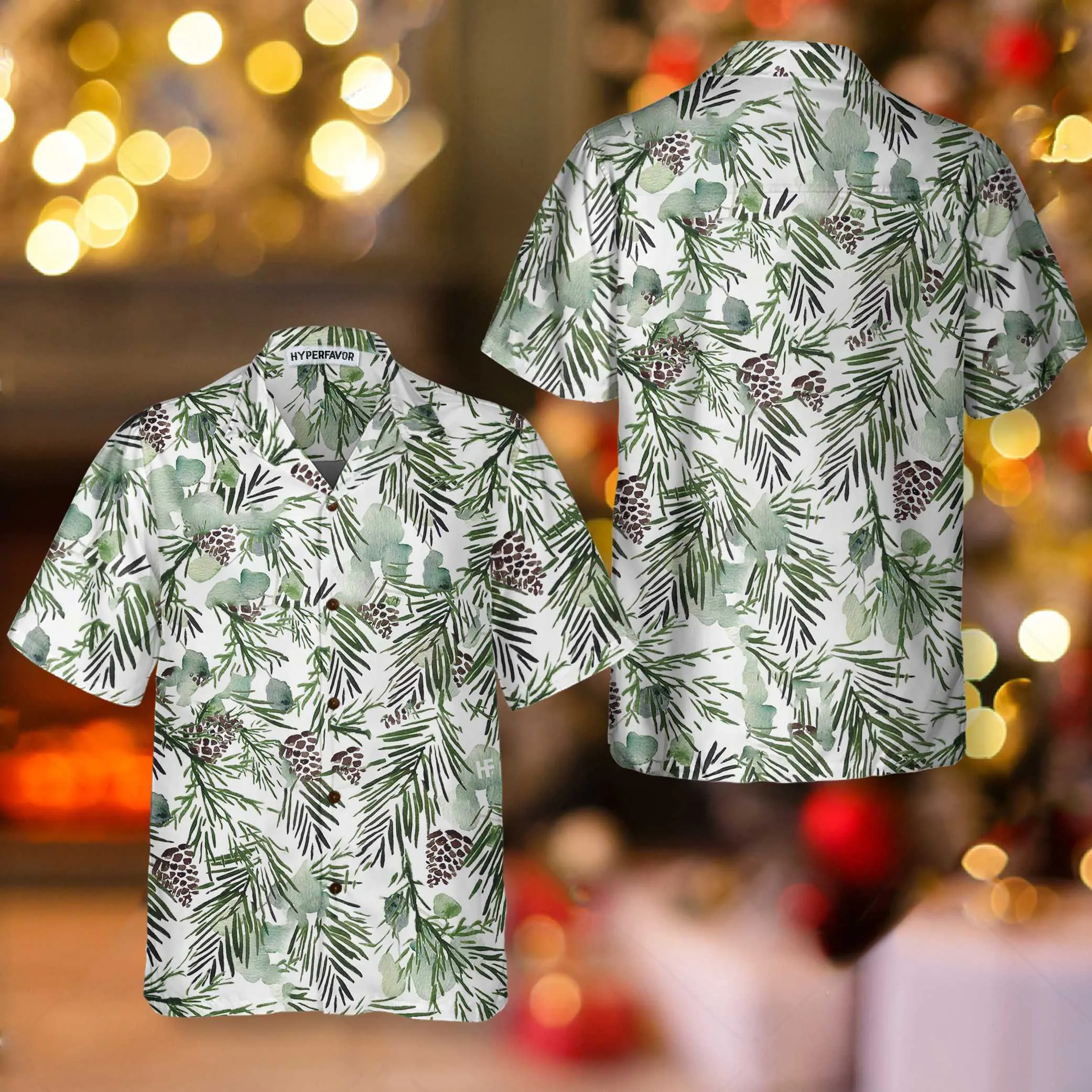Christmas Aesthetic Watercolor Hawaiian Shirt, Pine Tree Pattern Christmas Shirt, Best Gift For Christmas