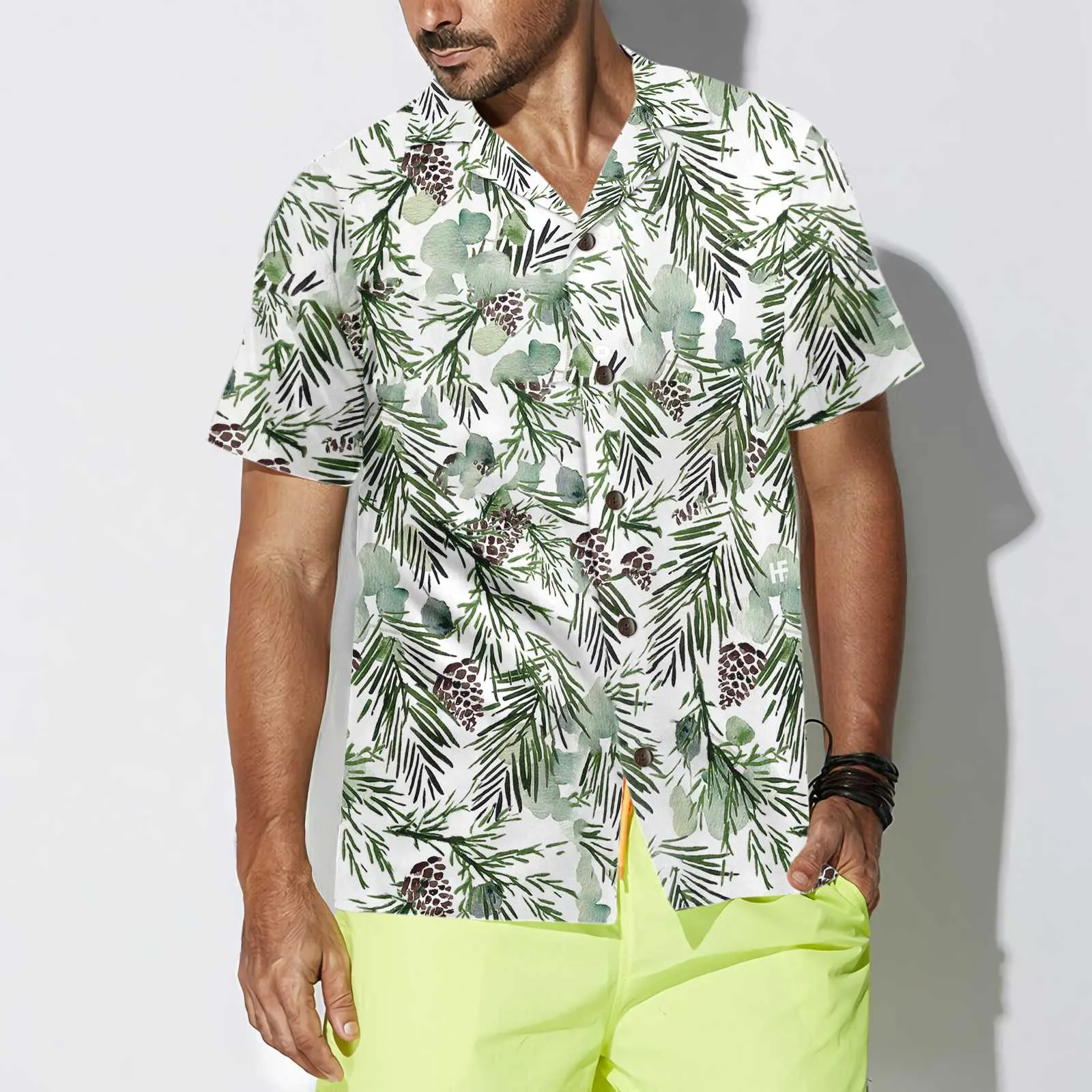 Christmas Aesthetic Watercolor Hawaiian Shirt, Pine Tree Pattern Christmas Shirt, Best Gift For Christmas