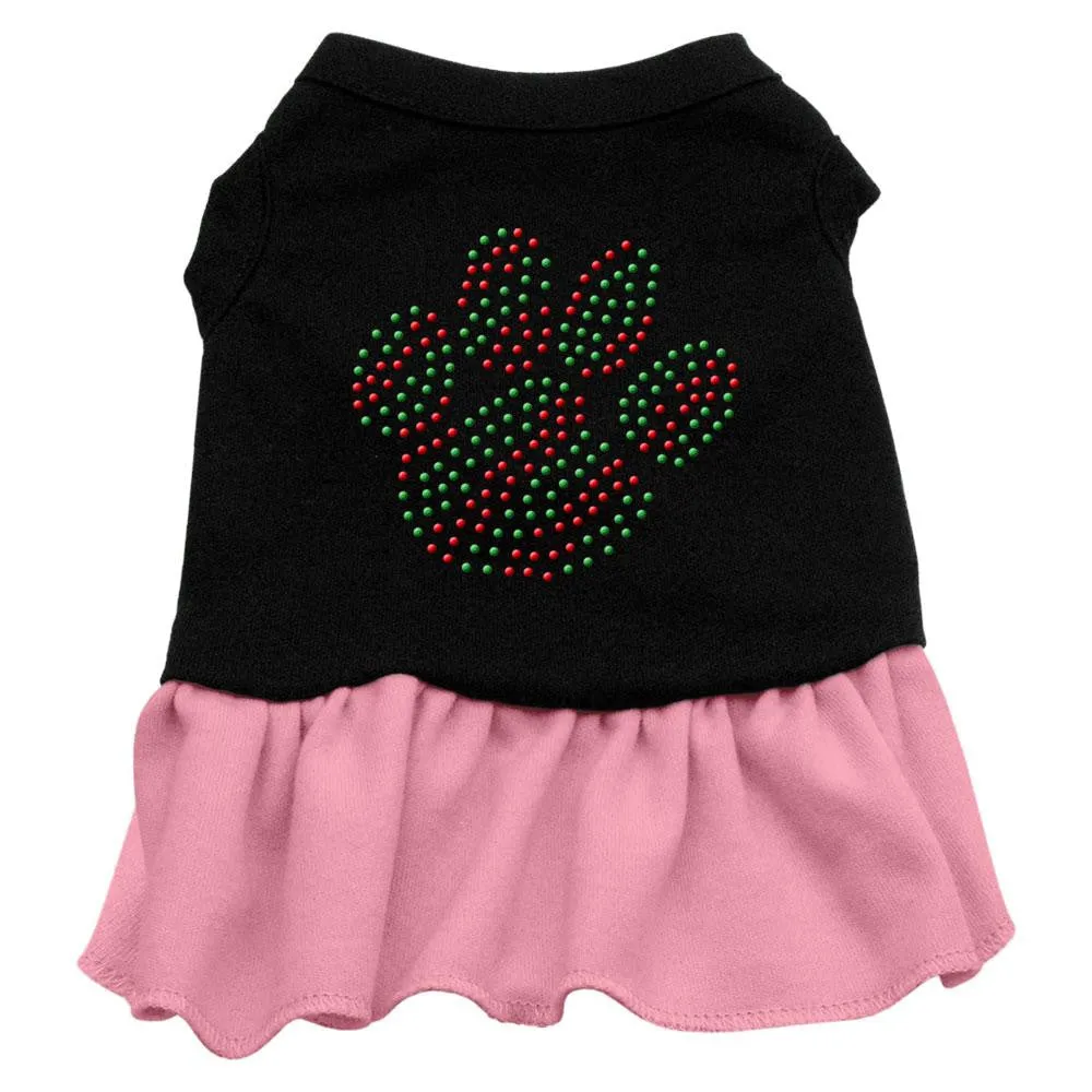 Christmas Paw Rhinestone Dress Black with Pink XXXL (20)
