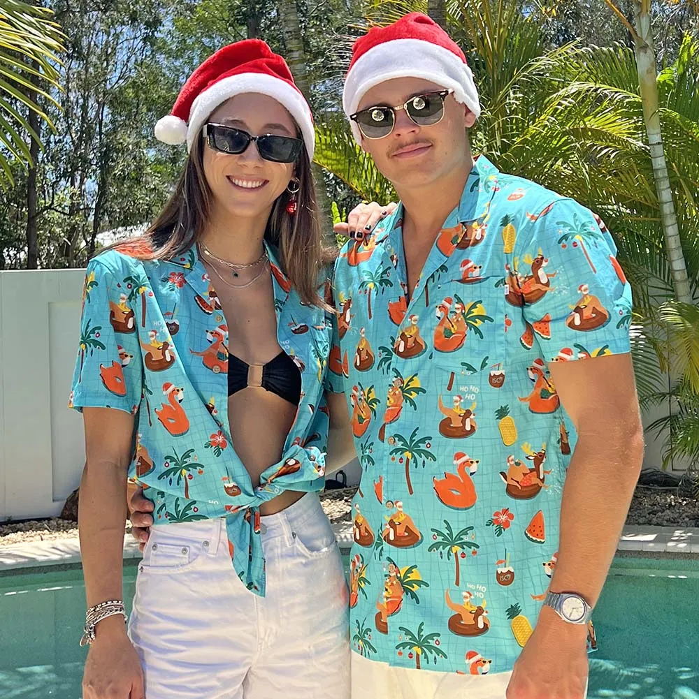 Christmas Pool Party - Mens & Womens Festive Shirts - Couples Set