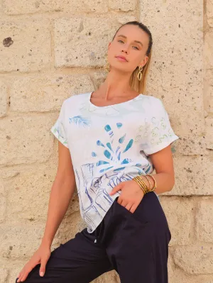 City Garden Round Neck T-Shirt with High-Low Effect