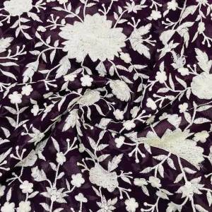 Classic Wine Parsi Gara Embroidery Georgette Fabric