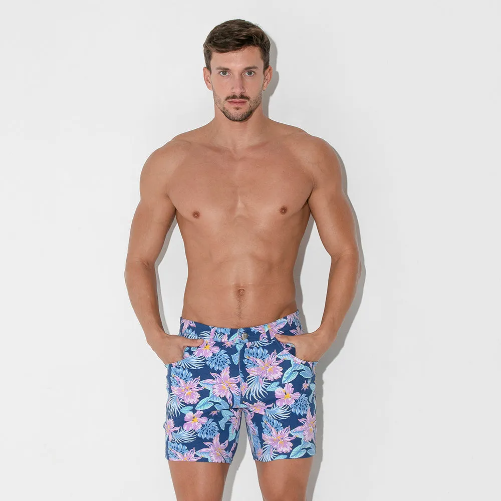Code 22 slim fit 5" stretch short 9712 aqua floral