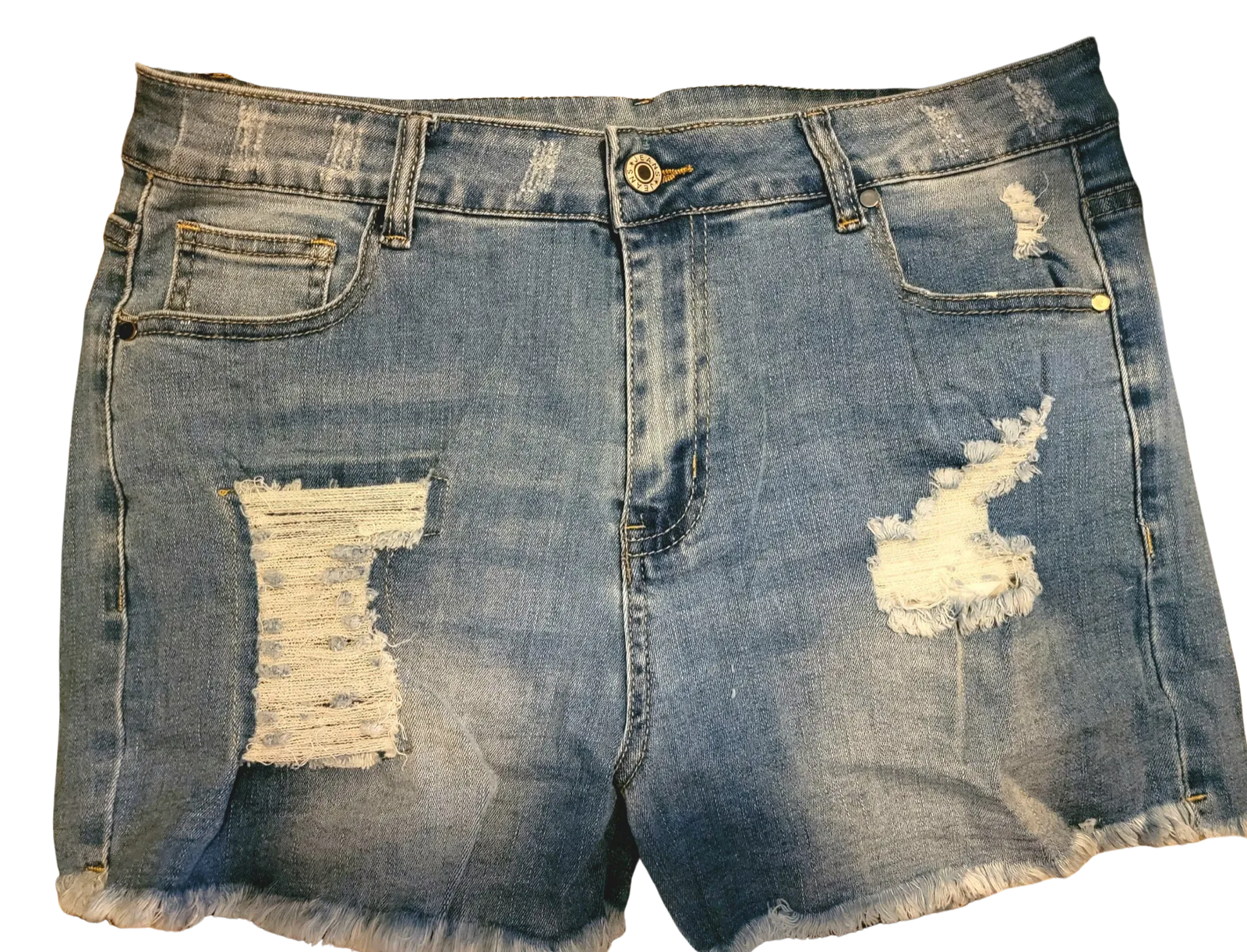 Distressed Mid Rise Frayed Hem Denim Shorts