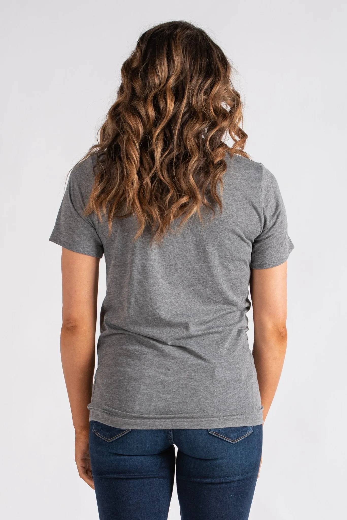 Dog Mom script unisex short sleeve v-neck t-shirt grey