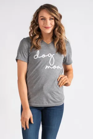 Dog Mom script unisex short sleeve v-neck t-shirt grey