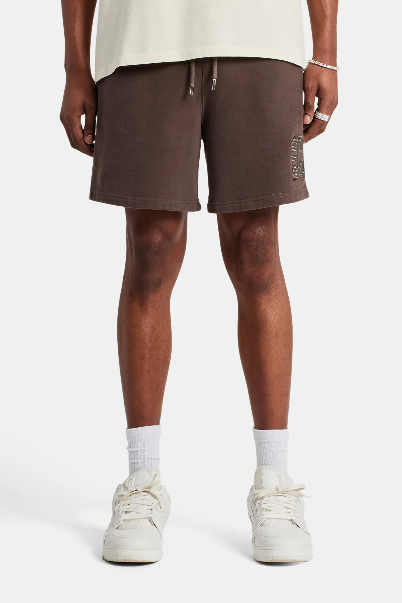 Embellished C Relaxed Shorts - Chocolate